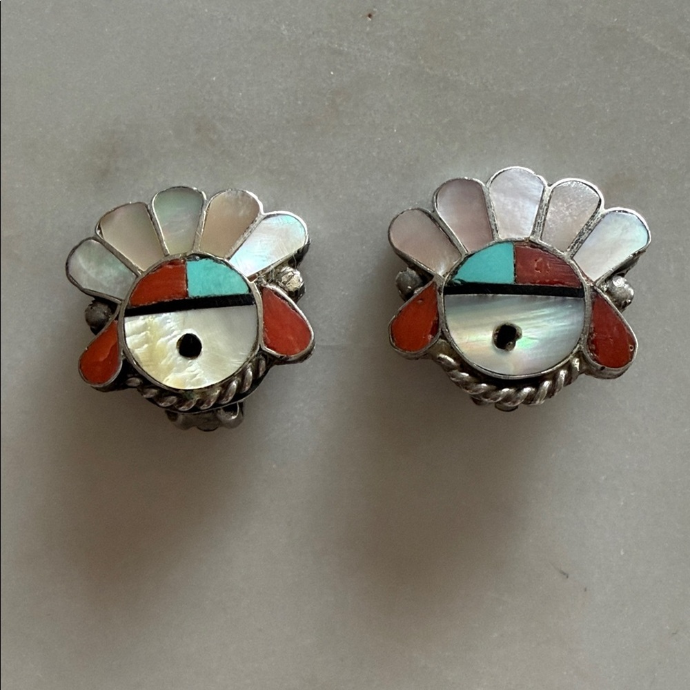 Vintage Zuni Sunface clip-on earrings